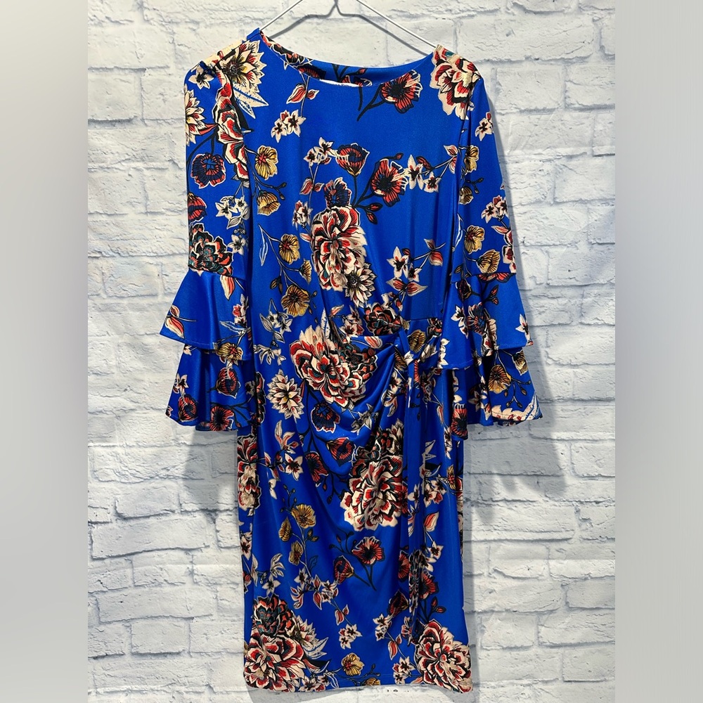Shelby & Palmer Royal Blue and floral scoop neck Dress. Size 8
